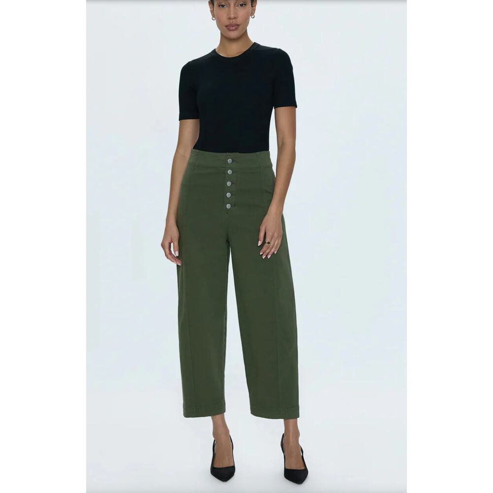 PISTOLA NWT Suki Barrel Leg High Waist Trouser in Admiral Green // 24